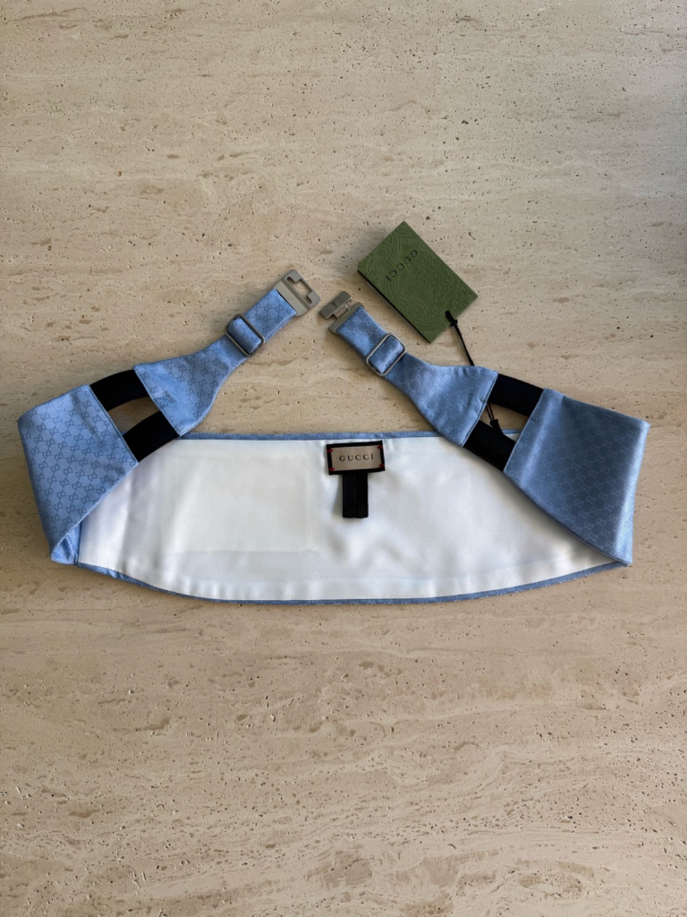NWT GUCCI SILK CUMMERBUND WITH GG PATTERN LIGHT BLUE  Sz M 💙 - Picture 3 of 10